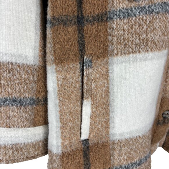 Avec Les Filles Plaid Shacket Button Front Fleece Jacket in Brown Size 1X - Picture 3 of 7